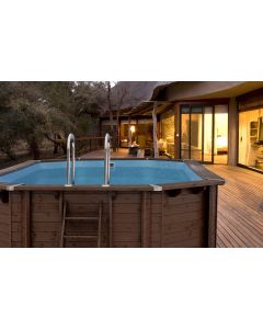 Piscina elevada de madera Sea Breeze octogonal 6,07 x 3,96 m con liner y escaleras incluidas